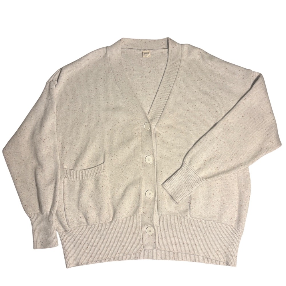 Goumi | Cream Speckled Organic Cotton Knit Button Front Cardigan Sweater | S/M